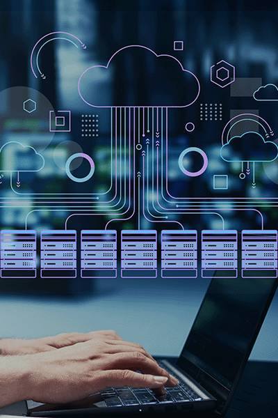 IT Projects 8 Circuit-board cloud over hands typing on a laptop